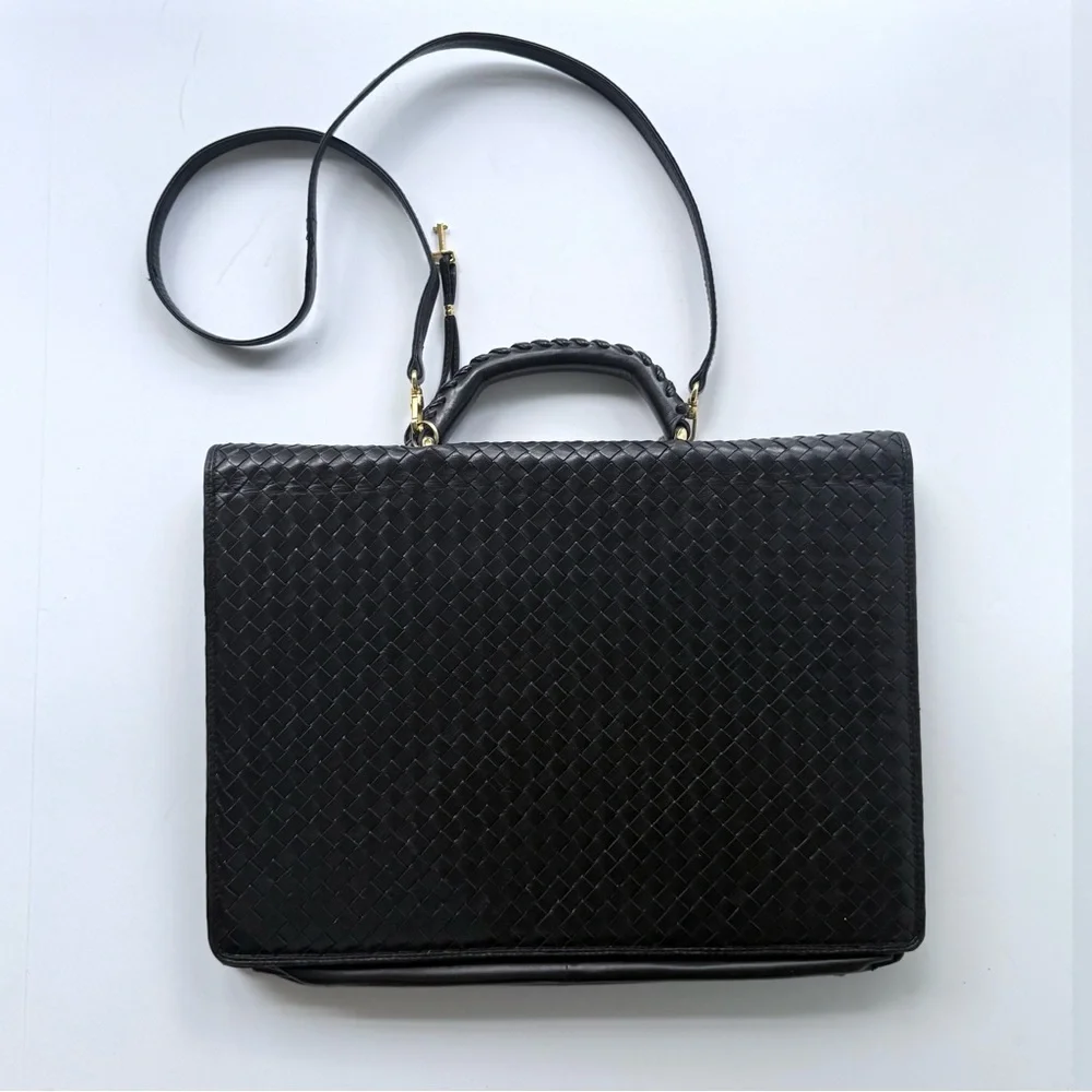 Vintage Florence Leather School / Scuola Del Cuoio Black Woven Leather Briefcase - Picture 3 of 16